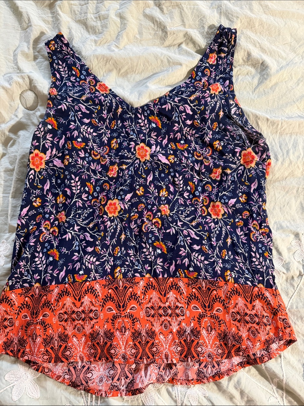 SO Floral V-Neck Camisole in Navy, Coral and Pink